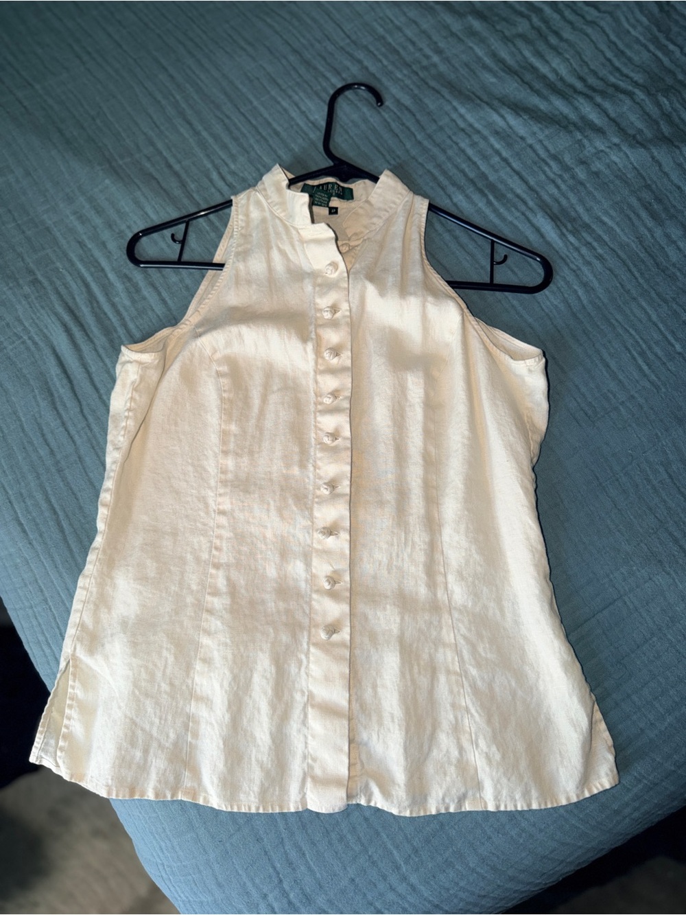 Ralph Lauren Cream Sleeveless Button-Down Top